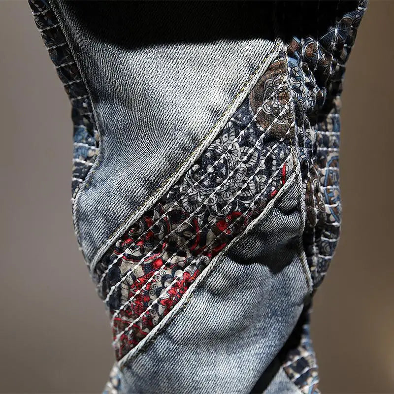 Men's clothing autumn and winter high quality stitching embroidery blue jeans fashion washed long pants y2k jeans