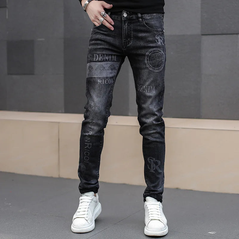 Designer Mens Spring Jeans Washing Printed Pants High Quality Slim Fit Vintage Blue Hip Hop Jeans Streetwear Mans Denim Trousers