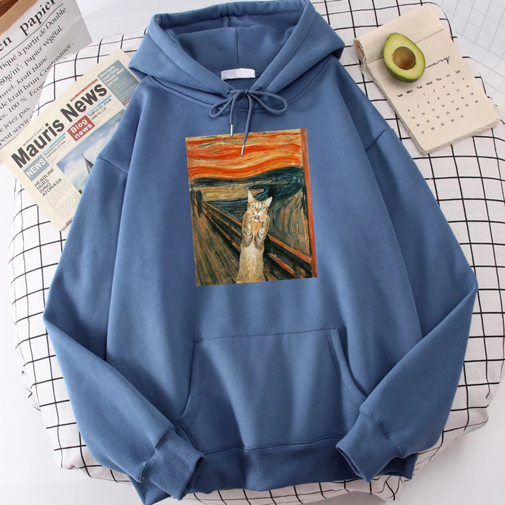 The Scream Art Retort Cat Printed Men's Hoodies Simple Fleece Hoodie Street S-Xxl Hoody Casual Fashion Pullover Tops s