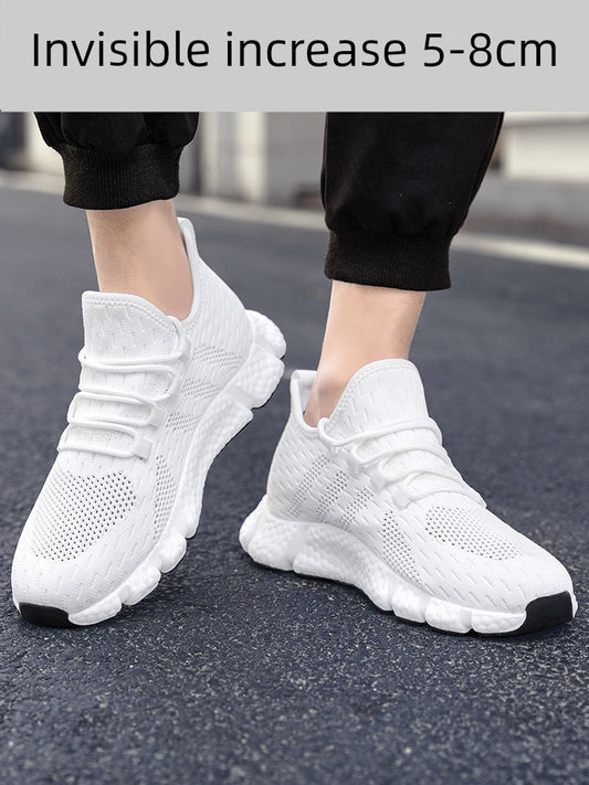 2023 New Arrival Invisibly Heightened Shoes Men's 8cm6cm Summer Breathable Mesh Casual Shoes Hidden Heel White Shoes Men