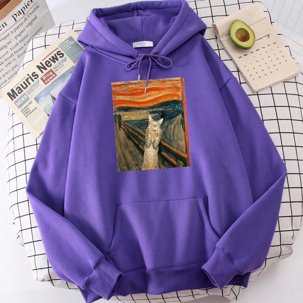 The Scream Art Retort Cat Printed Men's Hoodies Simple Fleece Hoodie Street S-Xxl Hoody Casual Fashion Pullover Tops s