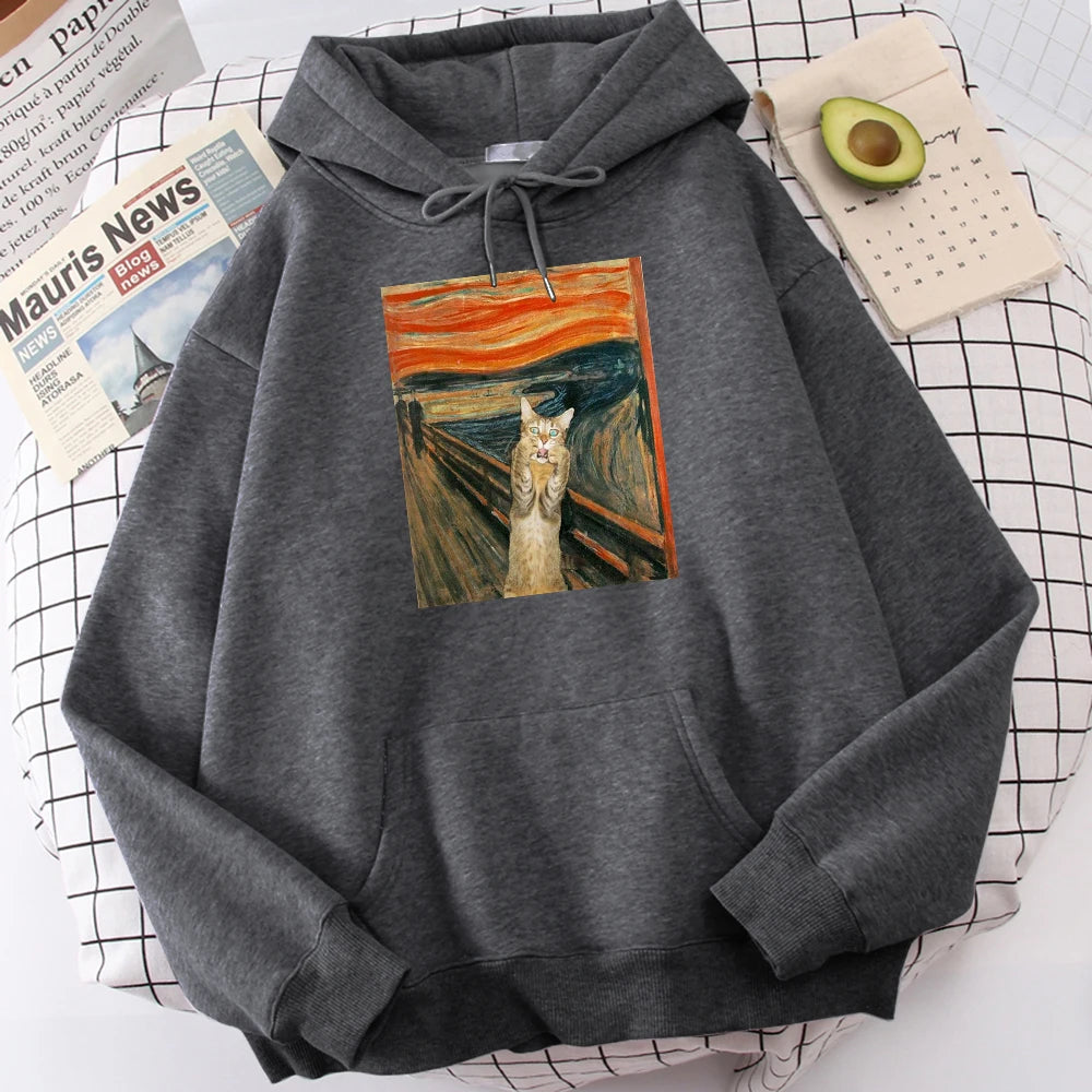 The Scream Art Retort Cat Printed Men's Hoodies Simple Fleece Hoodie Street S-Xxl Hoody Casual Fashion Pullover Tops s