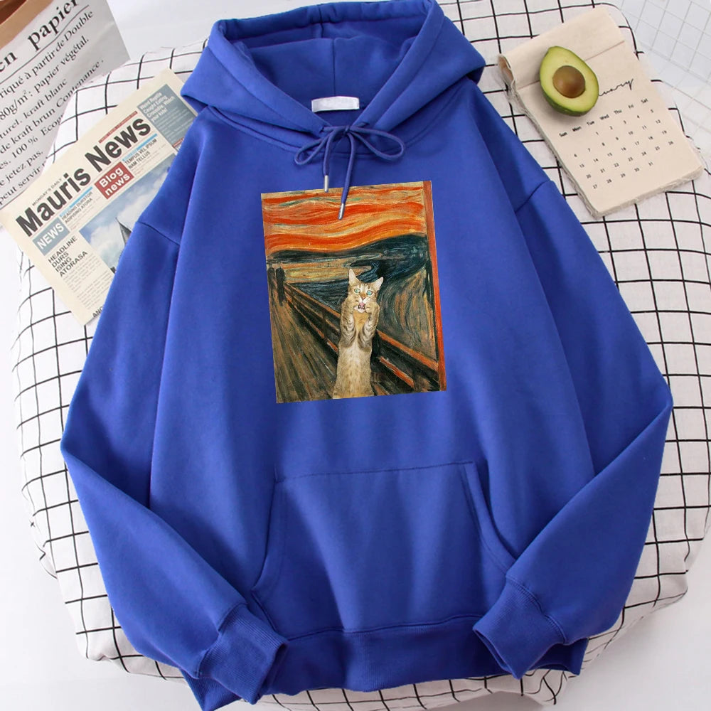 The Scream Art Retort Cat Printed Men's Hoodies Simple Fleece Hoodie Street S-Xxl Hoody Casual Fashion Pullover Tops s