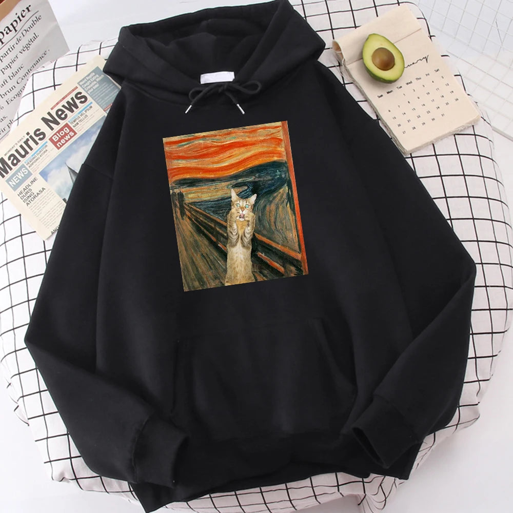 The Scream Art Retort Cat Printed Men's Hoodies Simple Fleece Hoodie Street S-Xxl Hoody Casual Fashion Pullover Tops s