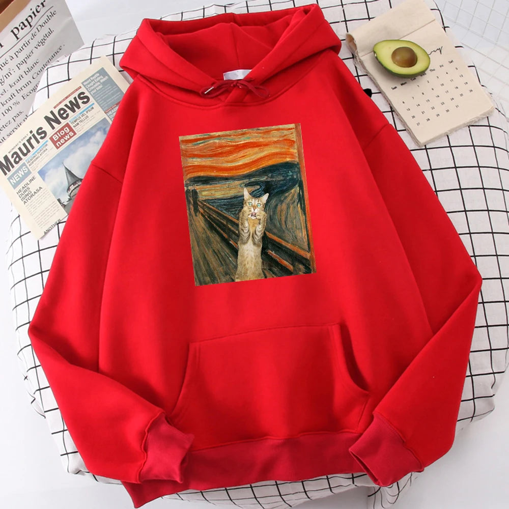 The Scream Art Retort Cat Printed Men's Hoodies Simple Fleece Hoodie Street S-Xxl Hoody Casual Fashion Pullover Tops s