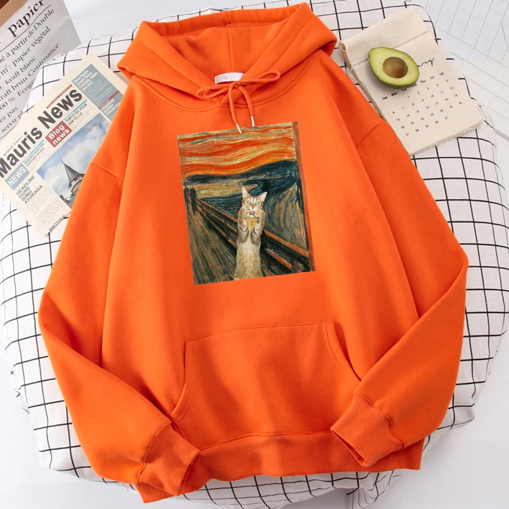 The Scream Art Retort Cat Printed Men's Hoodies Simple Fleece Hoodie Street S-Xxl Hoody Casual Fashion Pullover Tops s