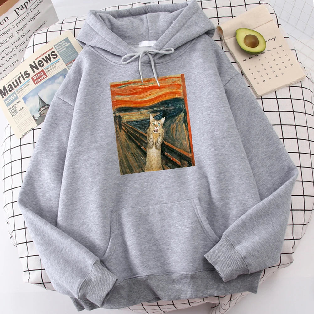 The Scream Art Retort Cat Printed Men's Hoodies Simple Fleece Hoodie Street S-Xxl Hoody Casual Fashion Pullover Tops s