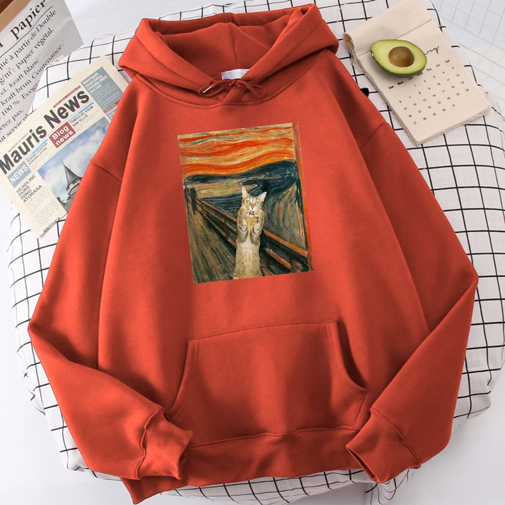 The Scream Art Retort Cat Printed Men's Hoodies Simple Fleece Hoodie Street S-Xxl Hoody Casual Fashion Pullover Tops s