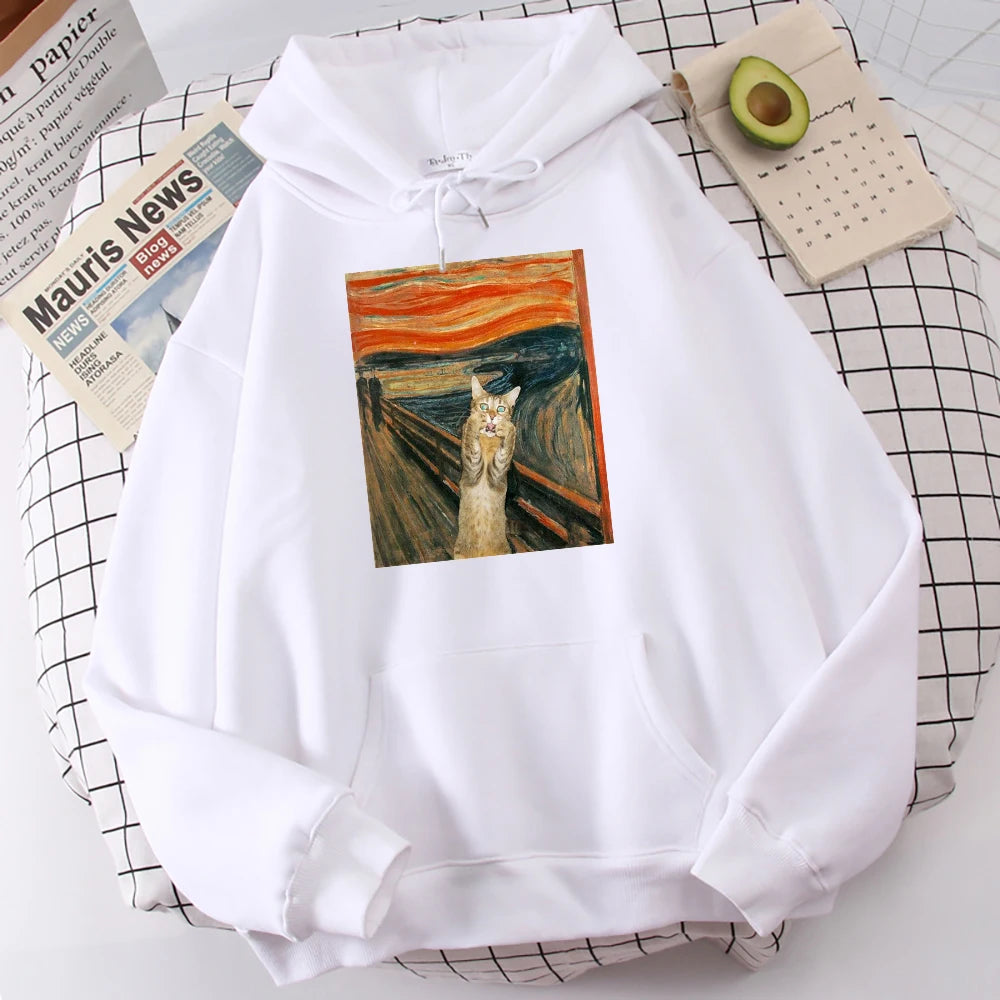 The Scream Art Retort Cat Printed Men's Hoodies Simple Fleece Hoodie Street S-Xxl Hoody Casual Fashion Pullover Tops s