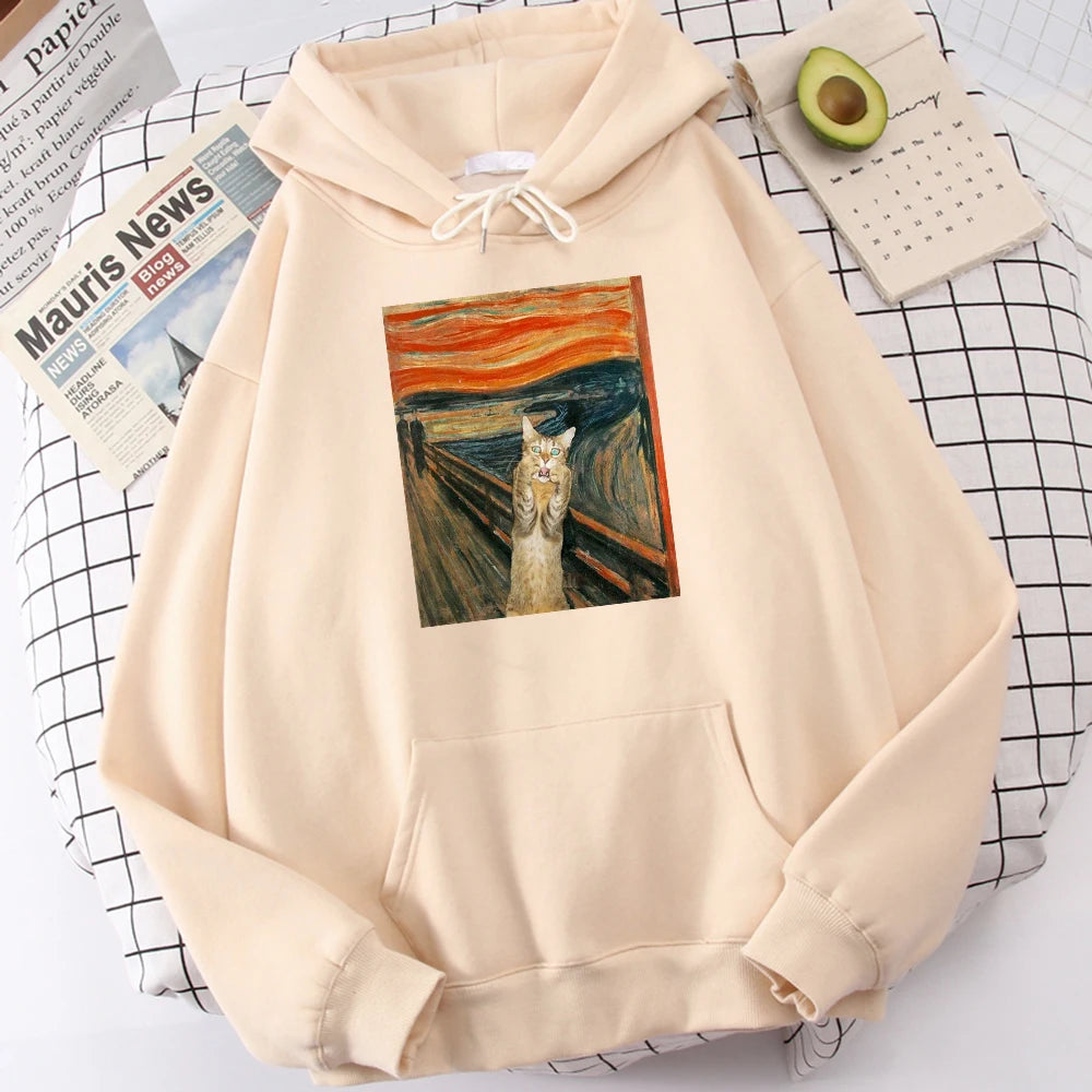 The Scream Art Retort Cat Printed Men's Hoodies Simple Fleece Hoodie Street S-Xxl Hoody Casual Fashion Pullover Tops s