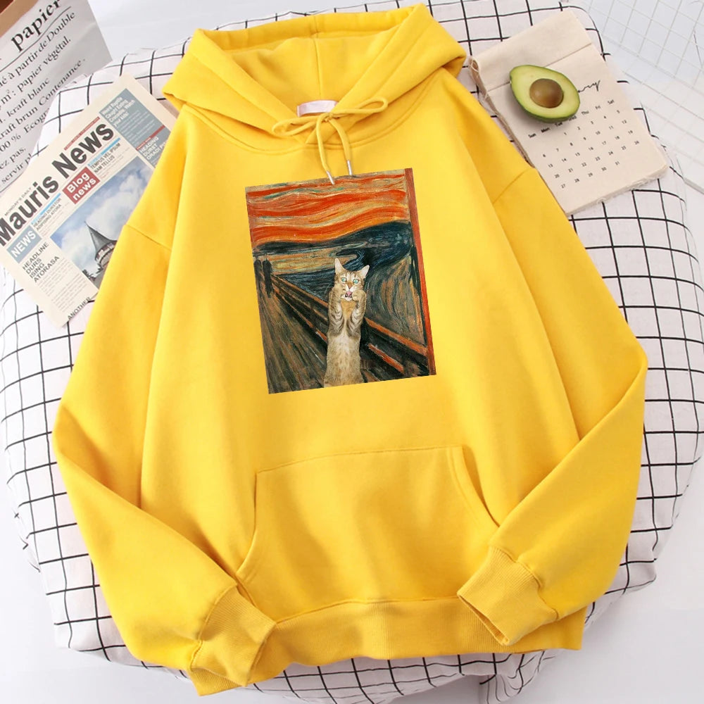 The Scream Art Retort Cat Printed Men's Hoodies Simple Fleece Hoodie Street S-Xxl Hoody Casual Fashion Pullover Tops s