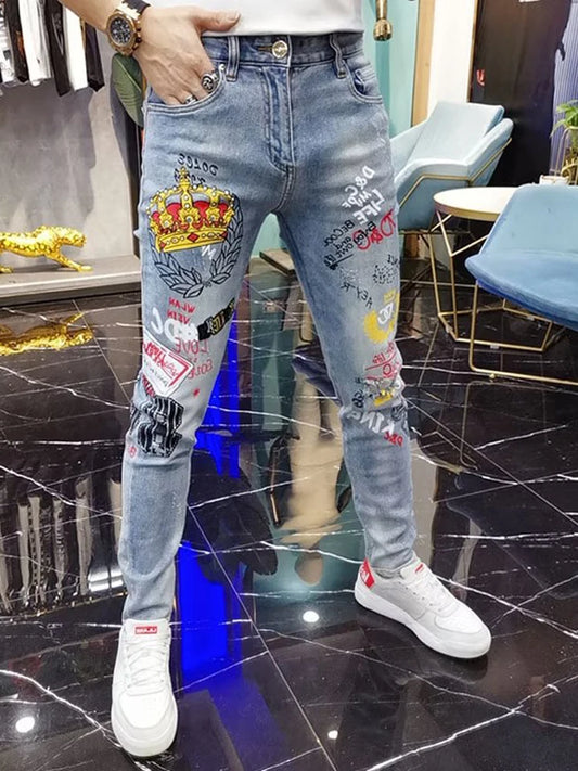 Designer Mens Spring Jeans Washing Printed Pants High Quality Slim Fit Vintage Blue Hip Hop Jeans Streetwear Mans Denim Trousers