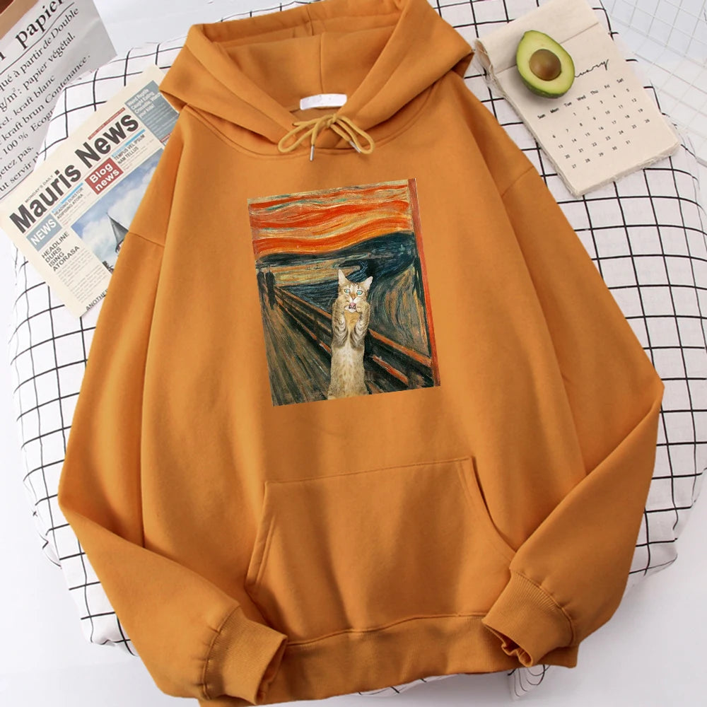 The Scream Art Retort Cat Printed Men's Hoodies Simple Fleece Hoodie Street S-Xxl Hoody Casual Fashion Pullover Tops s