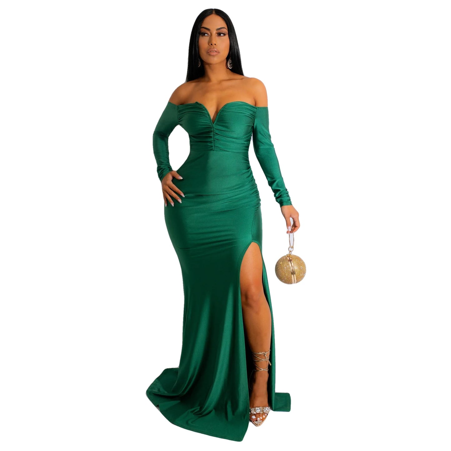 Sexy V Neck Off Shoulder Bodycon Evening Party Dress Women Long Sleeveless Slim Slit Floor Dress Female Solid Prom Gown Vestidos