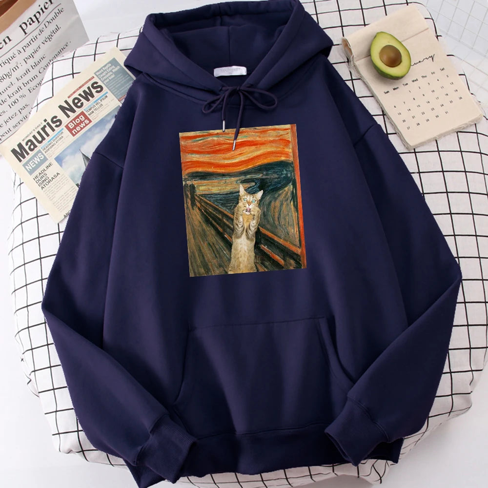 The Scream Art Retort Cat Printed Men's Hoodies Simple Fleece Hoodie Street S-Xxl Hoody Casual Fashion Pullover Tops s